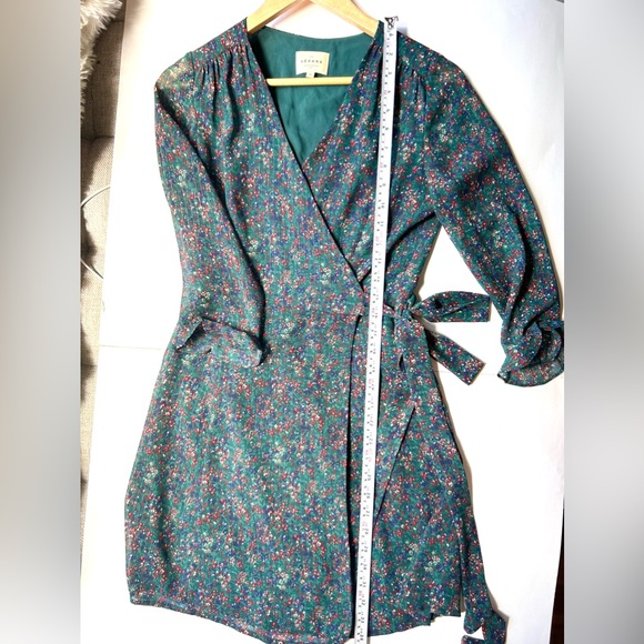 Sezane Elsa Mini Wrap Dress green floral small 4 - Picture 9 of 11